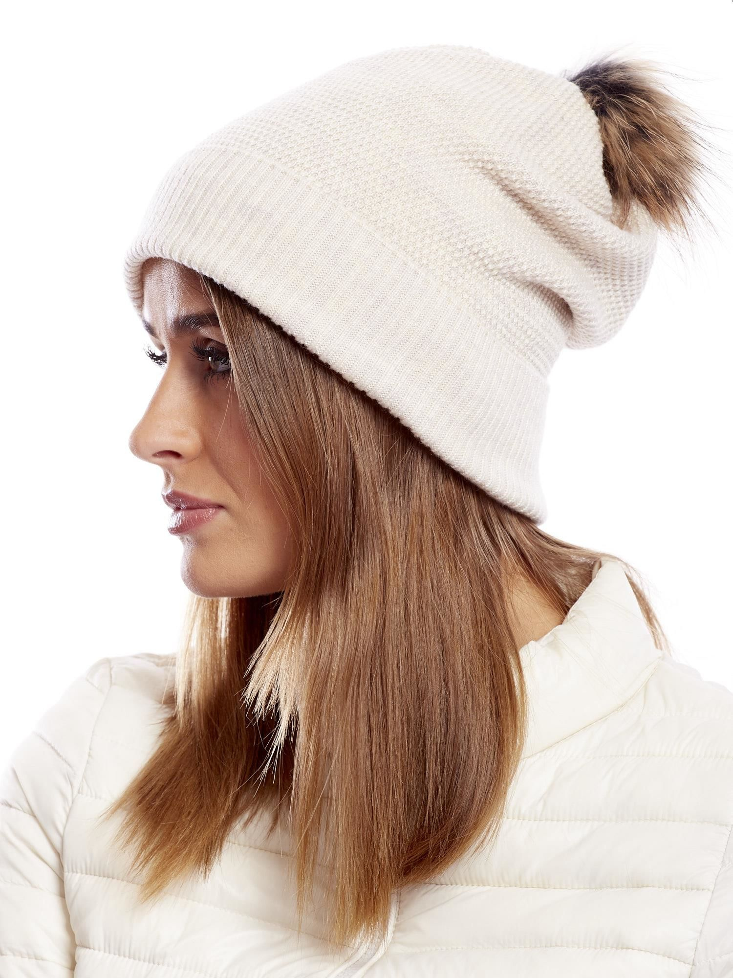 Czapka , jasny beżowy - Wool Fashion Italia - obrazek 3