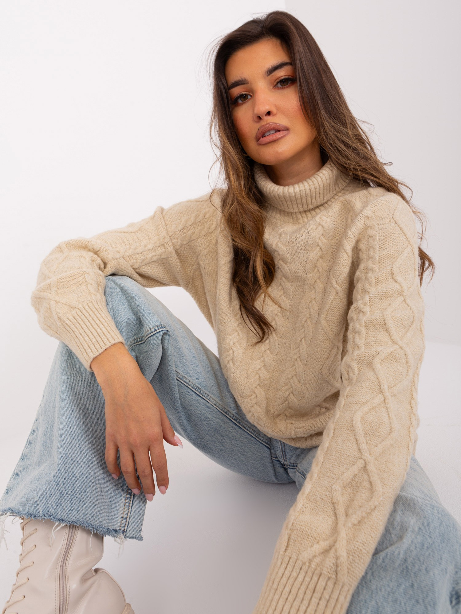 Sweter , beżowy - Wool Fashion Italia
