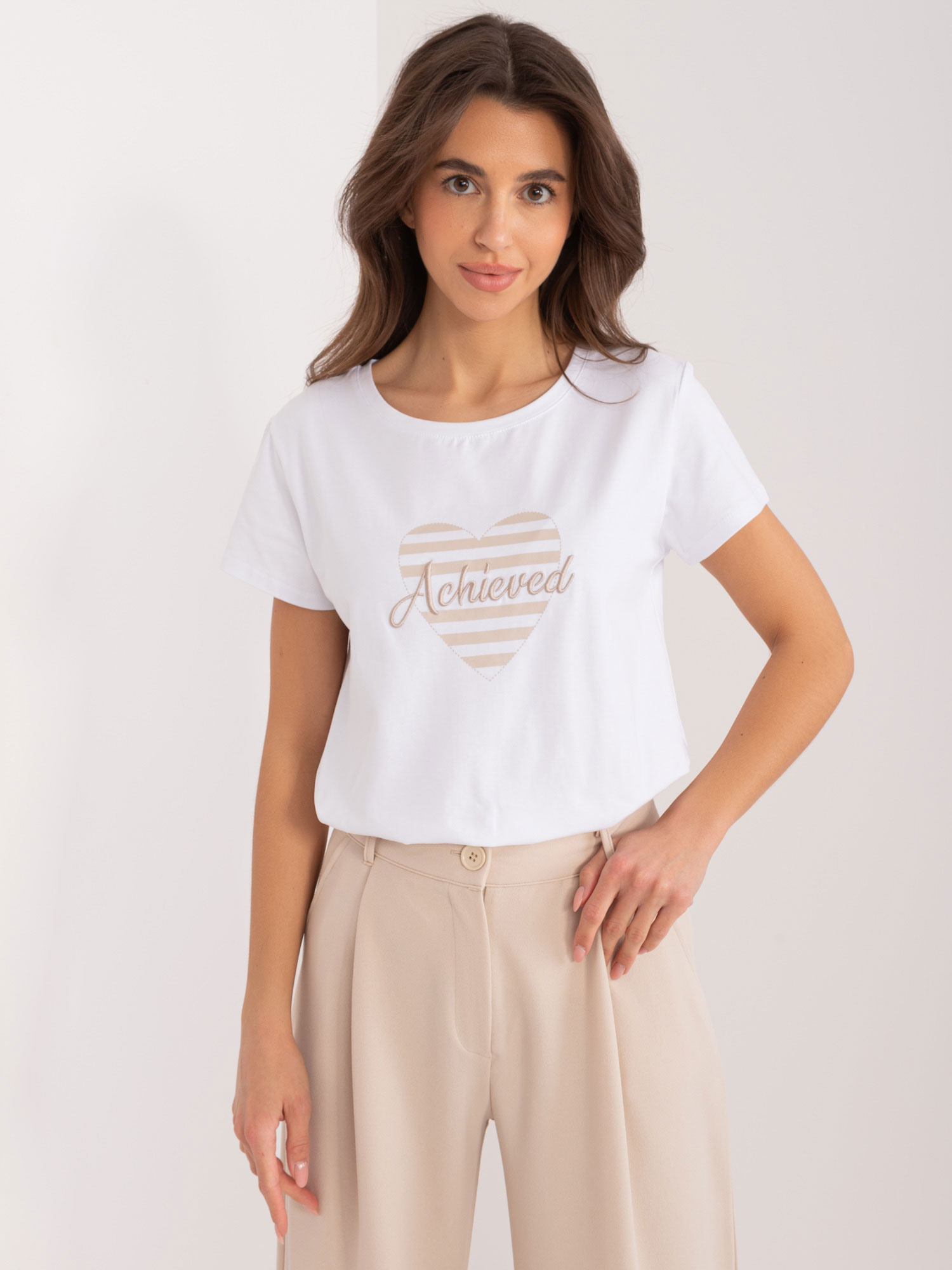 T-shirt , biało-beżowy - BASIC FEEL GOOD