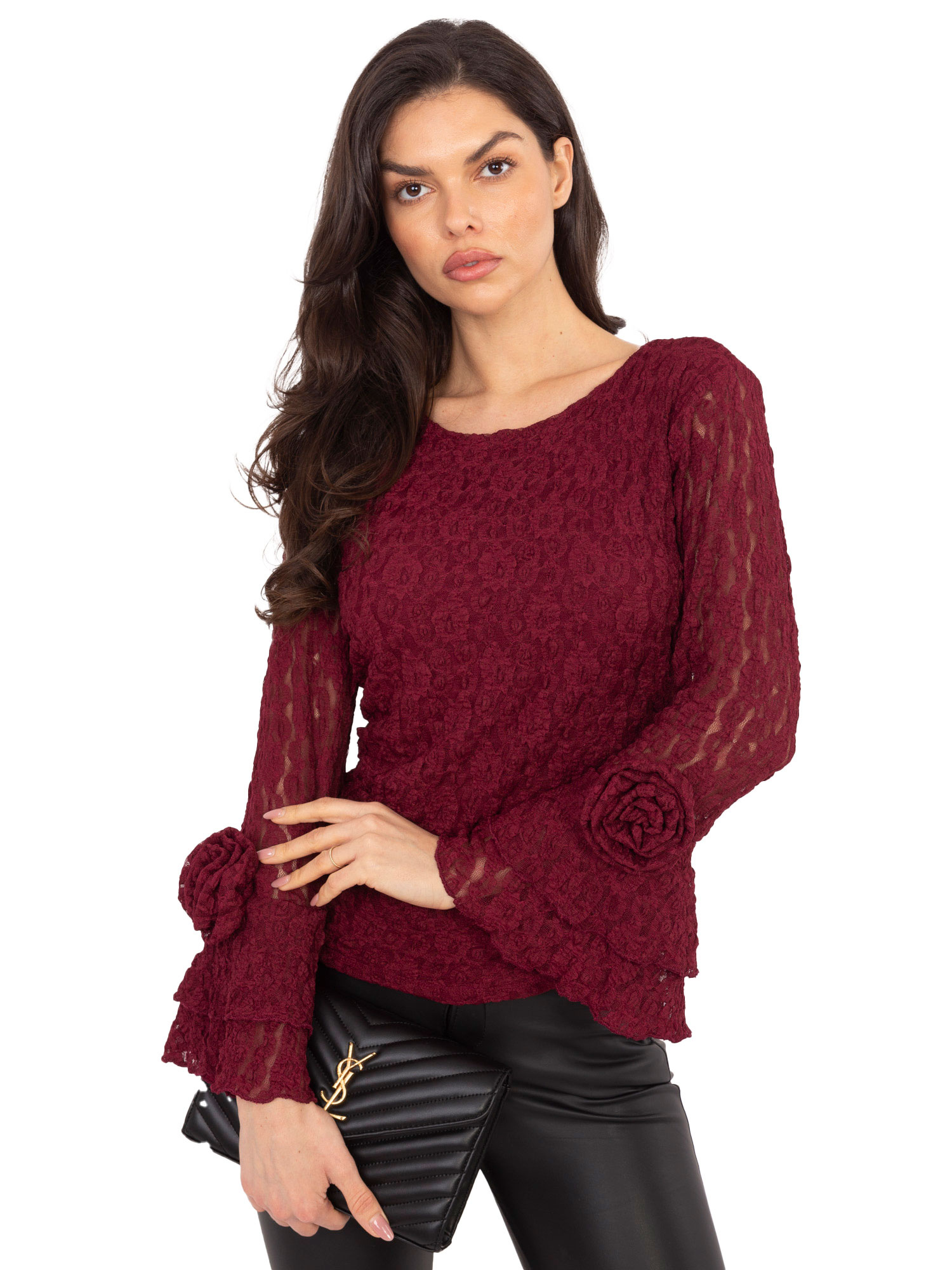 Bluzka , bordowy - ITALY MODA - obrazek 3