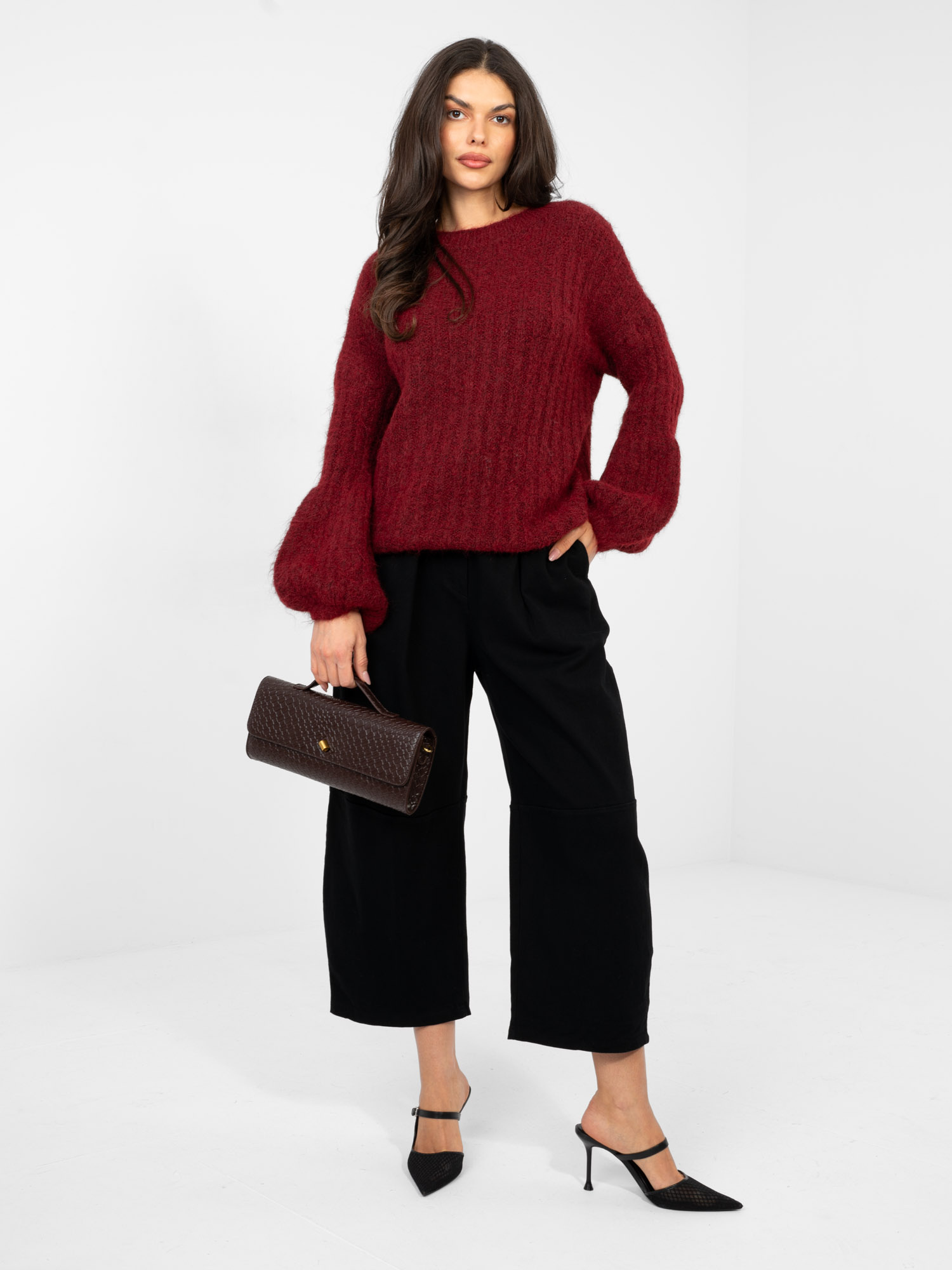 Sweter , bordowy - ITALY MODA - obrazek 4