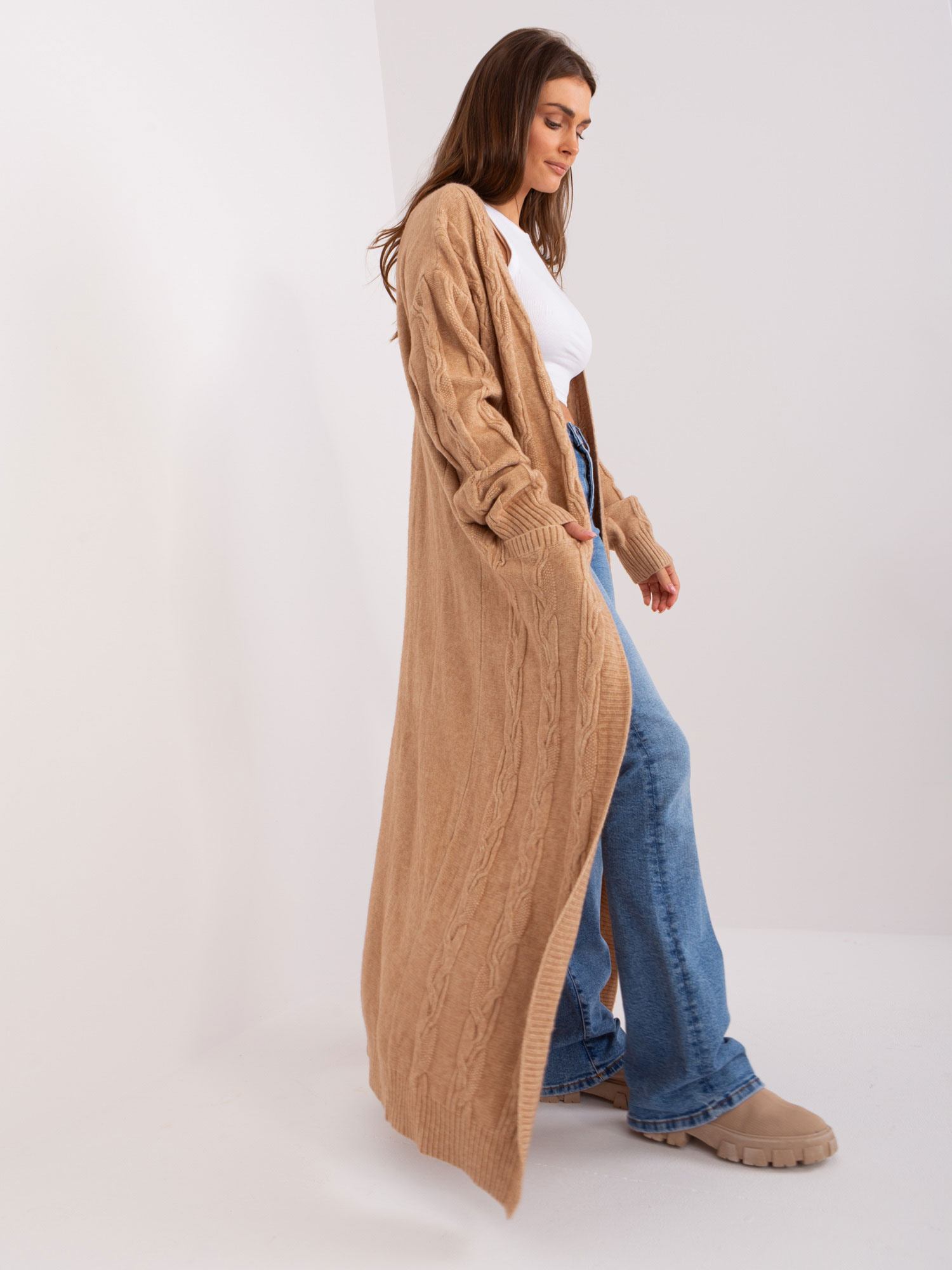 Kardigan , camelowy - Wool Fashion Italia