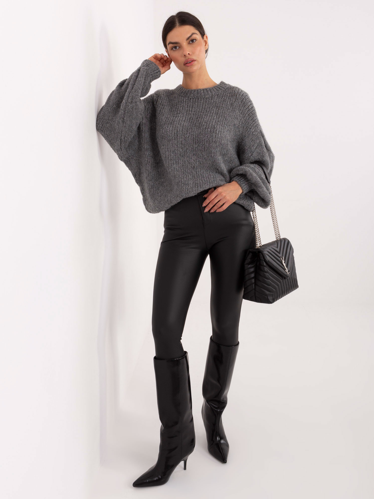 Sweter , ciemny szary - ITALY MODA - obrazek 5