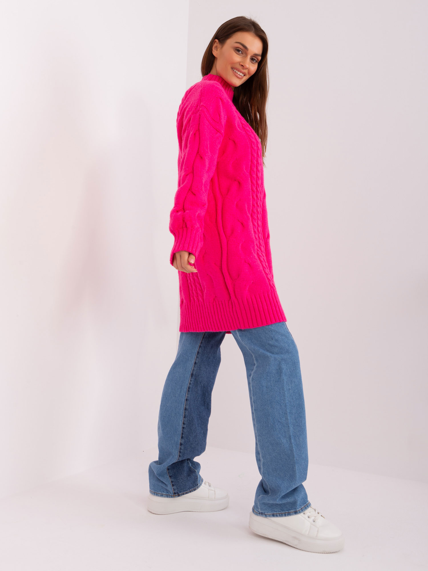 Sweter , fluo różowy - Wool Fashion Italia