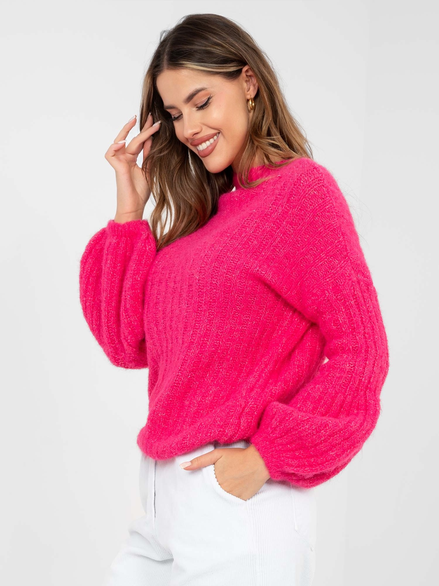 Sweter , fuksjowy - ITALY MODA - obrazek 3