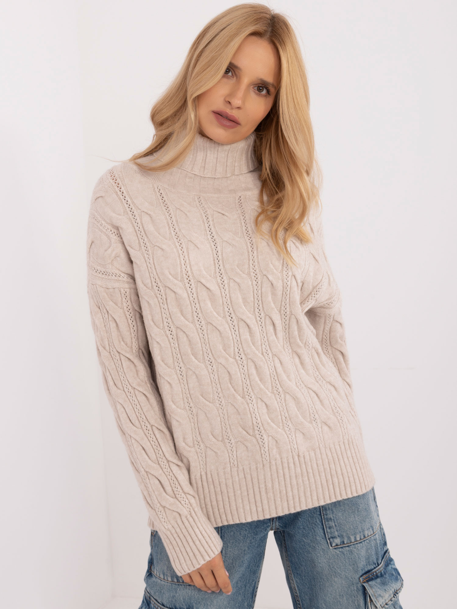 Sweter , jasny beżowy - Wool Fashion Italia
