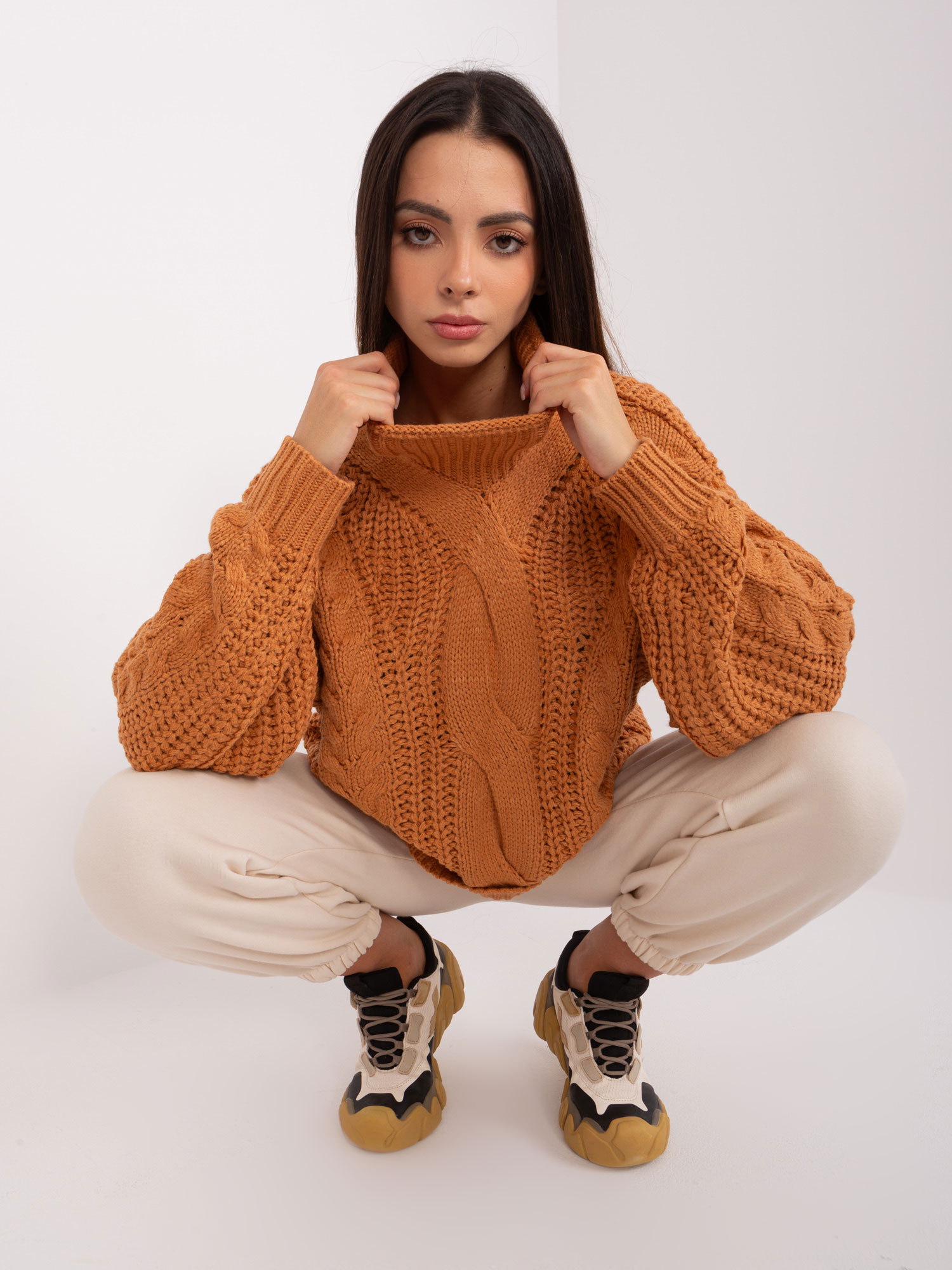 Sweter , jasny brązowy - Wool Fashion Italia