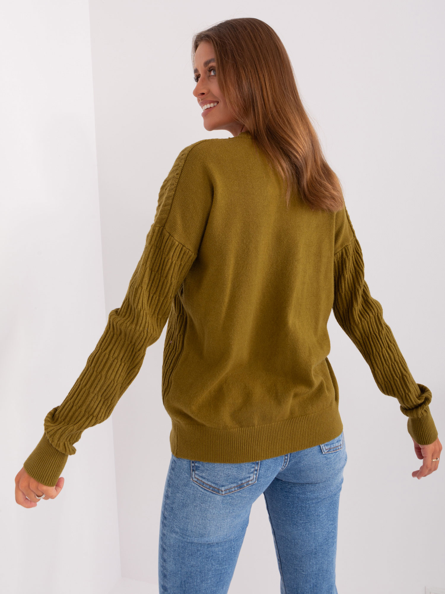 Sweter , oliwkowy - Wool Fashion Italia