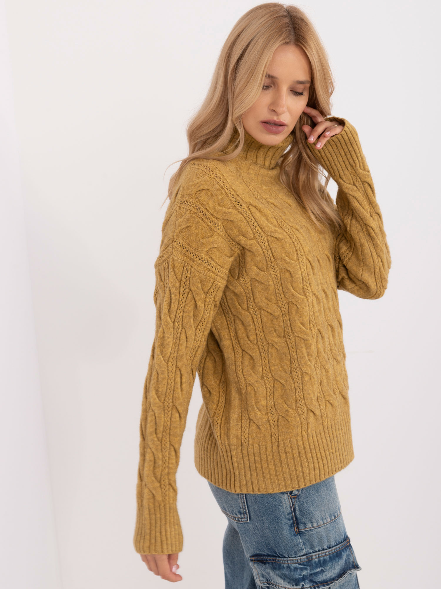 Sweter , oliwkowy - Wool Fashion Italia