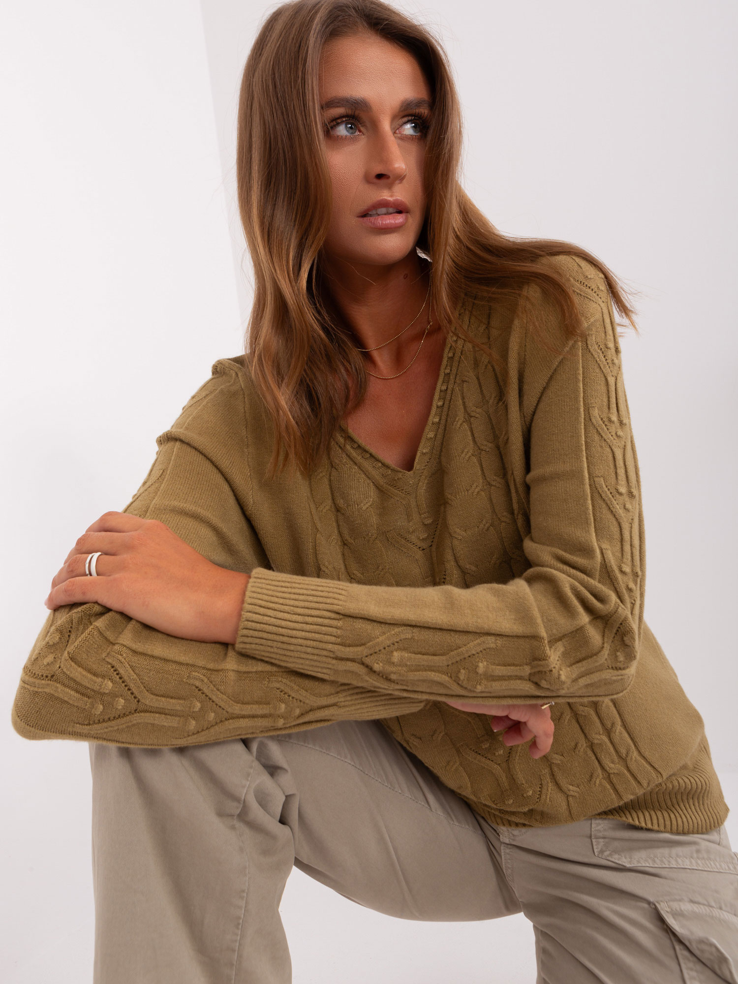 Sweter , oliwkowy - Wool Fashion Italia