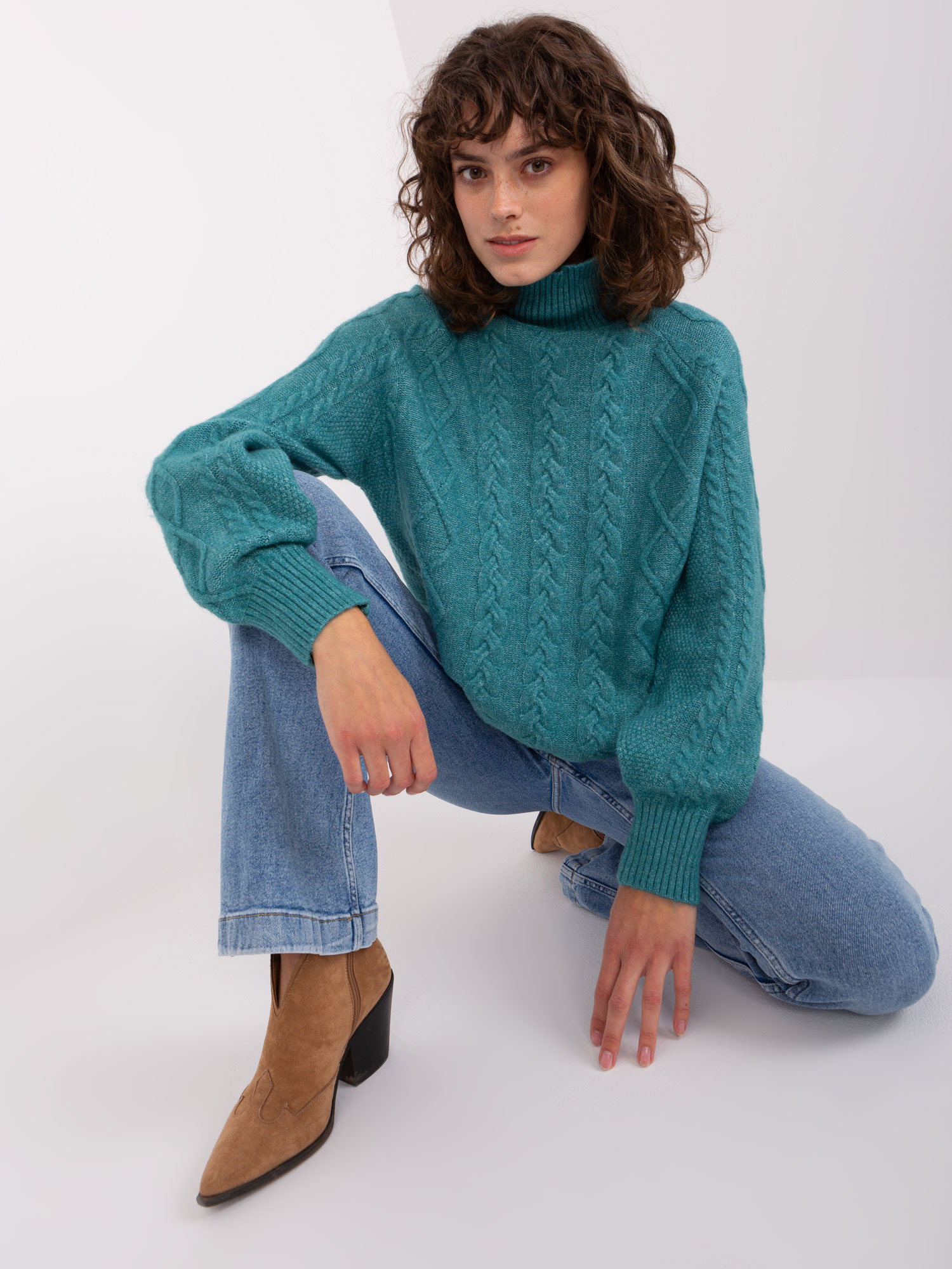 Sweter , turkusowy - Wool Fashion Italia