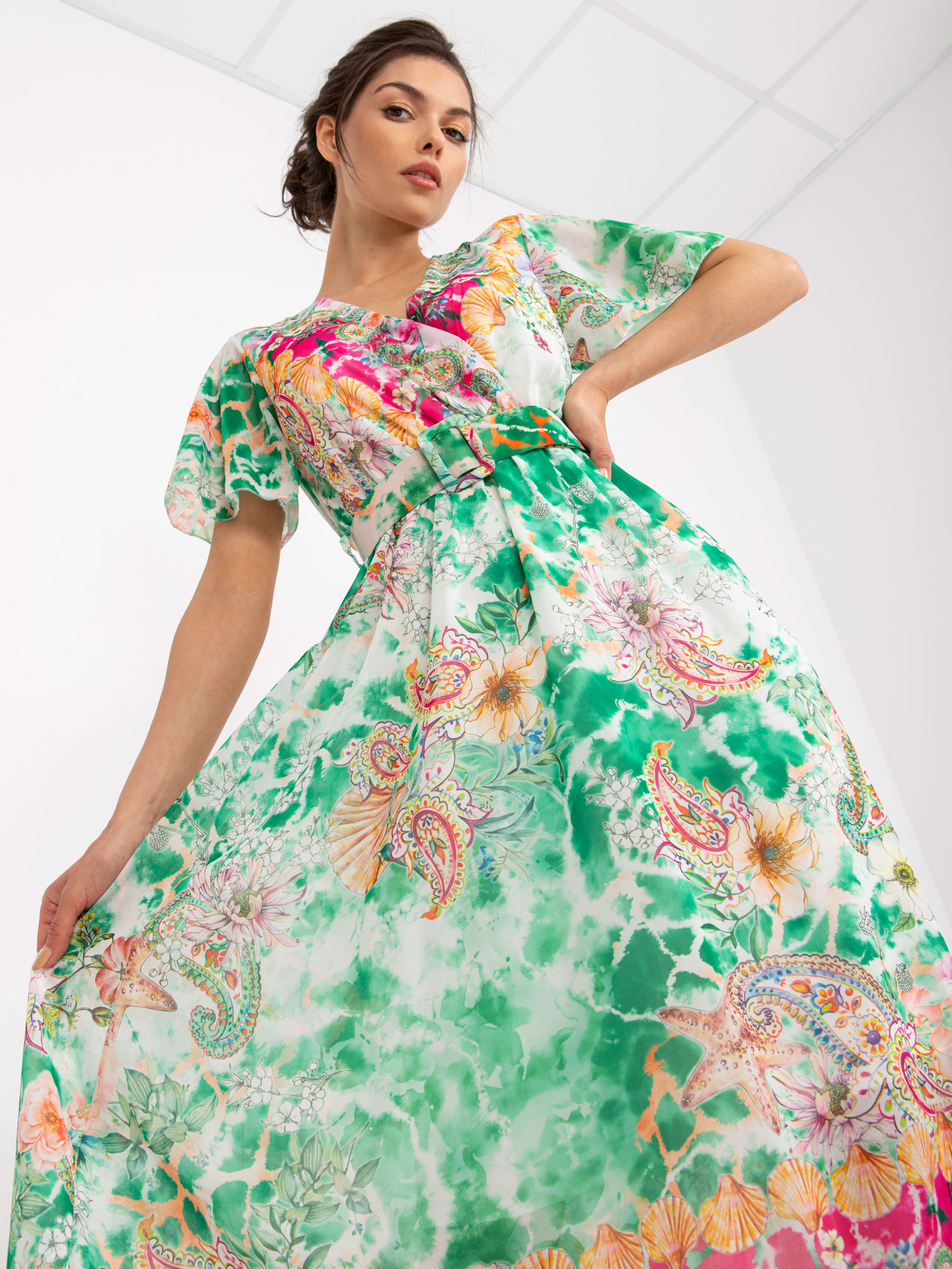 Sukienka , biało-zielony - ITALY MODA